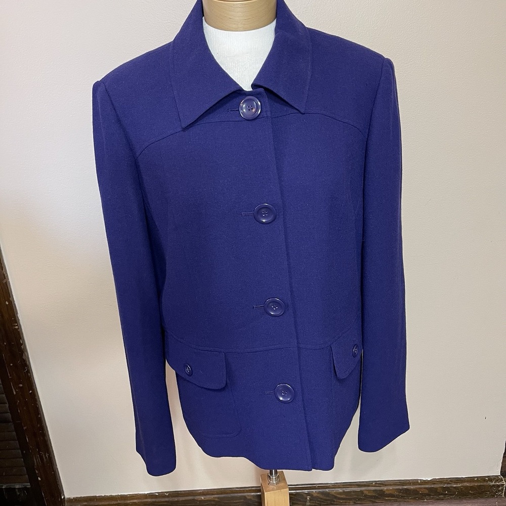 WOMEN'S TALBOTS RICH PURPLE WOOL JACKET SZ 18‎ Lined Pockets Buttons